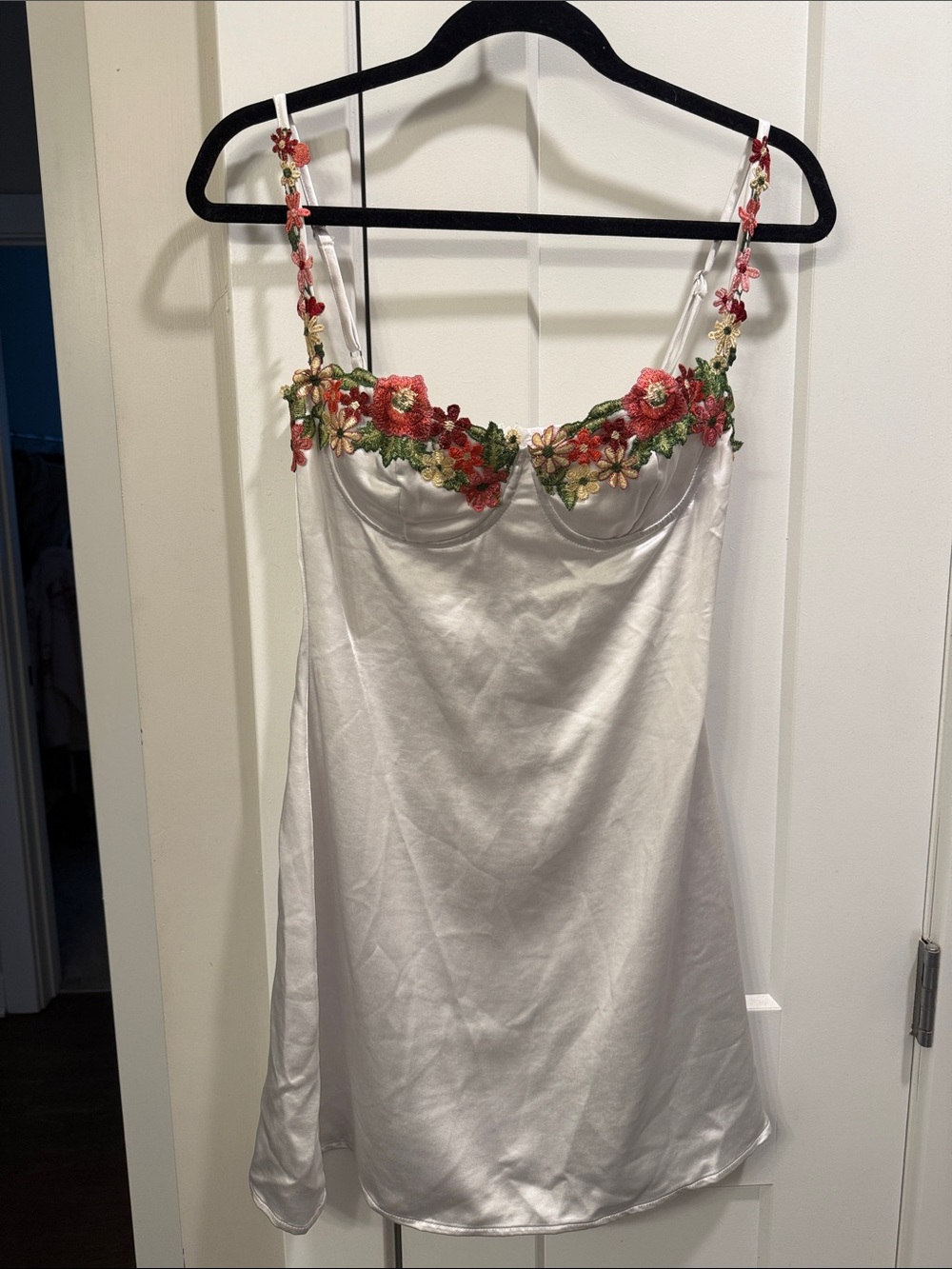 Princess Polly White Satin Mini Dress with Pink & Green Floral